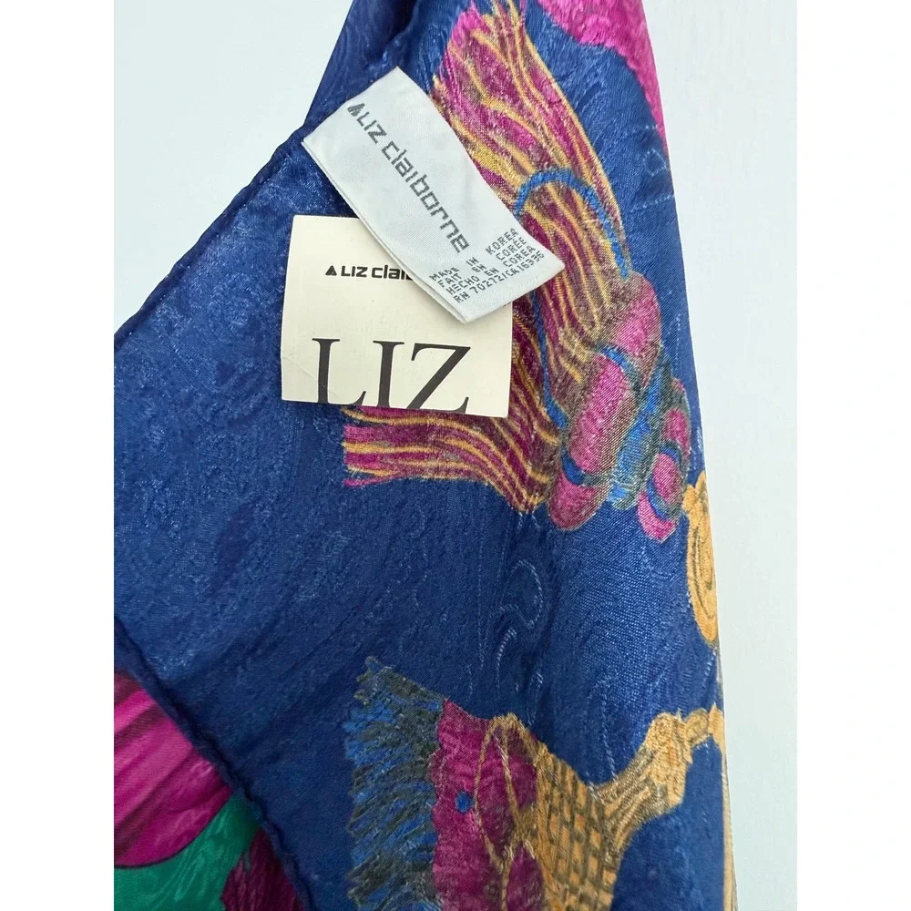 Liz Claiborne Vintage Scarve Shawl Teal Navy Magenta Tassel Paisley Jacquard NWT